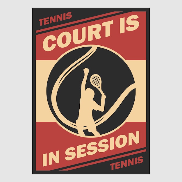 Vecteur cours de conception d'affiches vintage en illustration rétro de tennis de session