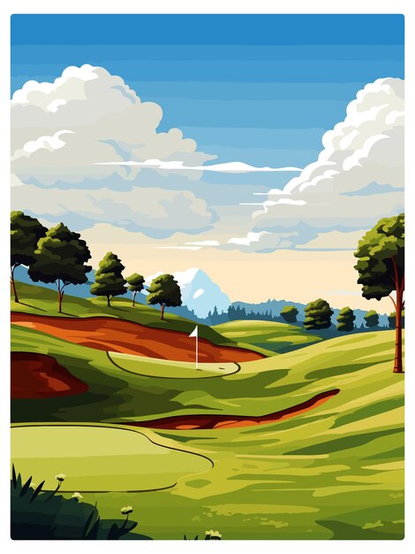 Vecteur cours de golf du southern hills country club poster de voyage vintage souvenir peinture de portrait de carte postale