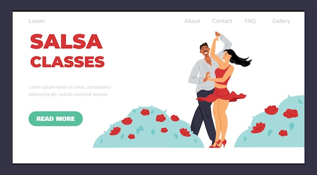 Vecteur cours de salsa publicité mise en page du site web illustration vectorielle plane