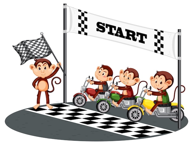 Vecteur course de moto avec des pilotes de course de singes
