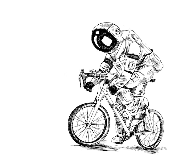 Course De Vélo Futuriste Astronaute Illustration Vectorielle De Croquis Dessinés à La Main