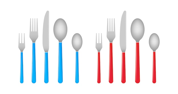 Couteau et fourchette couverts plats cuillère à café cuillère rouge et bleu litchen ustensiles vecteur stock illustra