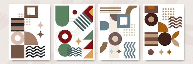 Couverture D'affiches Géométriques Abstraites Modernes Minimal Retro Boho Bauhaus Composition Formes Design Fond Géométrique Coloré Illustration Vectorielle