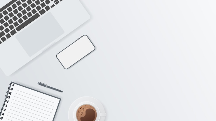 Vecteur couverture et bannière du bureau avec gadget vue de dessus de la table de travail et espace libre pour le texte
