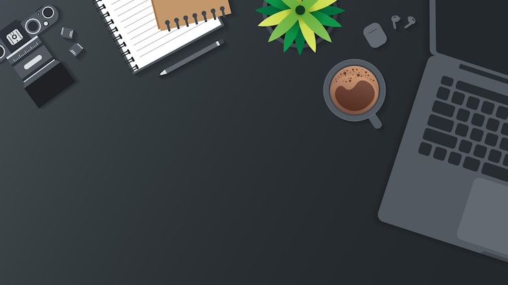Vecteur couverture et bannière du bureau avec gadget vue de dessus de la table de travail et espace libre pour le texte