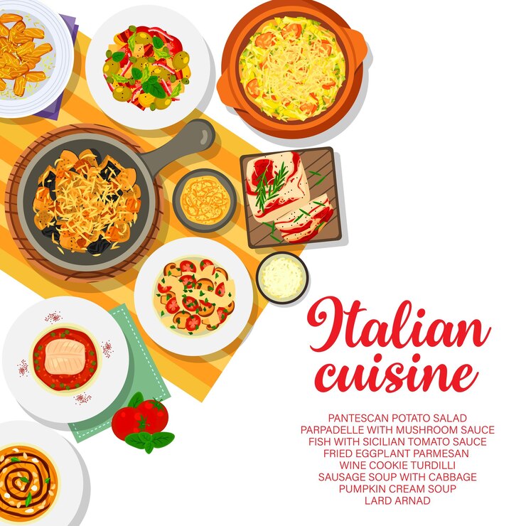 Vecteur couverture du menu de la cuisine italienne nourriture du restaurant italien