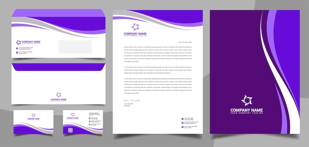 Couverture D'enveloppe De Carte De Visite à En-tête De Modèle De Conception Fixe D'entreprise D'entreprise Violette
