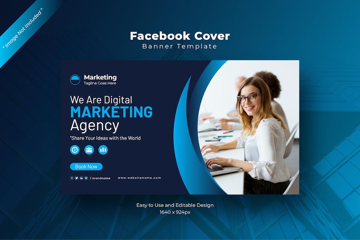 Vecteur couverture facebook de l'agence de marketing numérique bleue