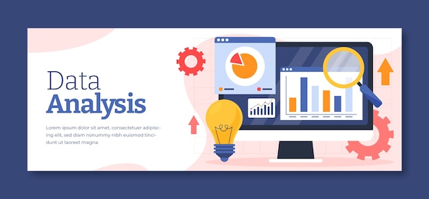 Vecteur couverture facebook d'analyse de données dessinée à la main