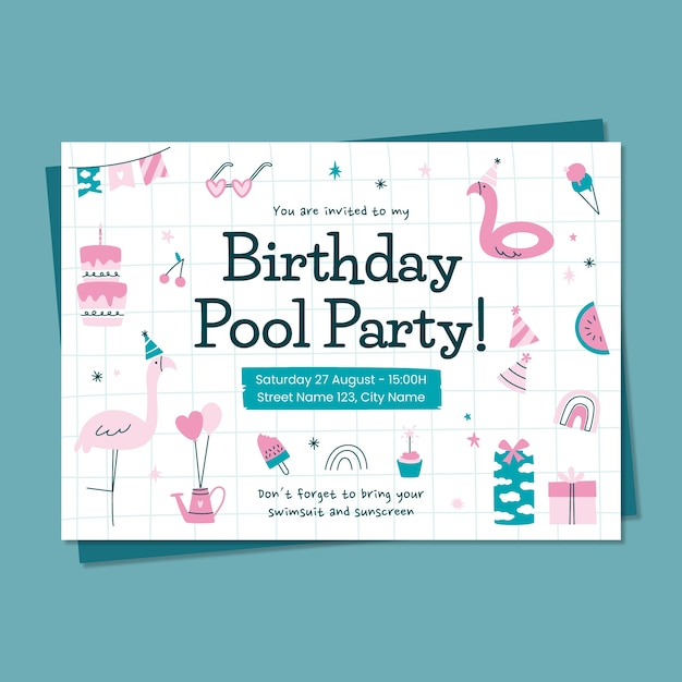 Vecteur couverture facebook fête d'anniversaire piscine