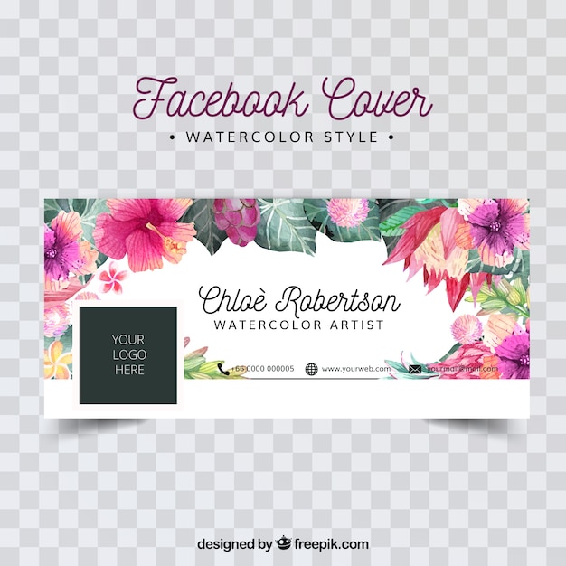 Vecteur couverture de facebook avec des fleurs d'aquarelle