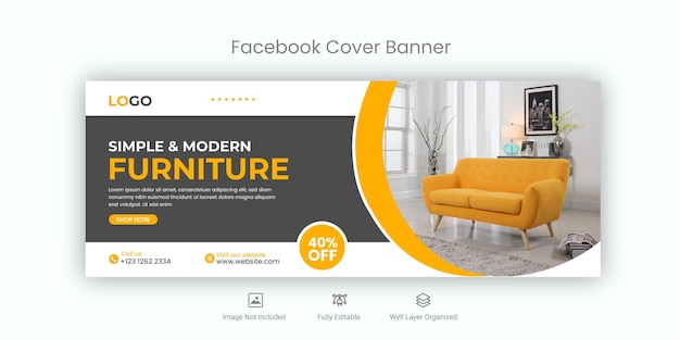 Couverture facebook de meubles et modèle de bannière Web