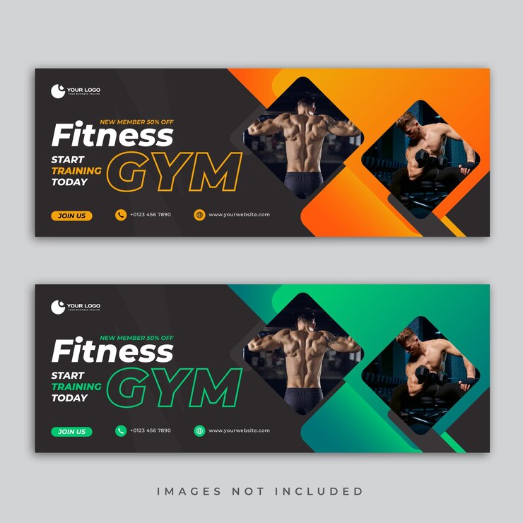 Vecteur couverture facebook et modèle de bannière web pour l'entraînement de remise en forme au gymnase