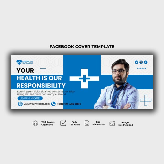 Vecteur couverture facebook et modèle de bannière web pour les soins de santé médicaux.