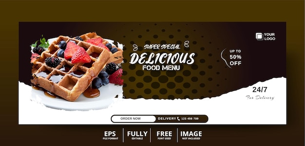 Vecteur couverture facebook pour le menu du restaurant