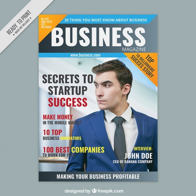 Vecteur couverture de magazine d'affaires avec un entrepreneur