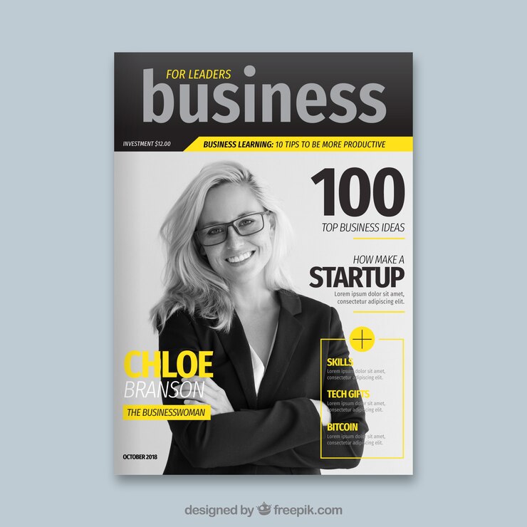 Vecteur couverture de magazine d'entreprise avec photo