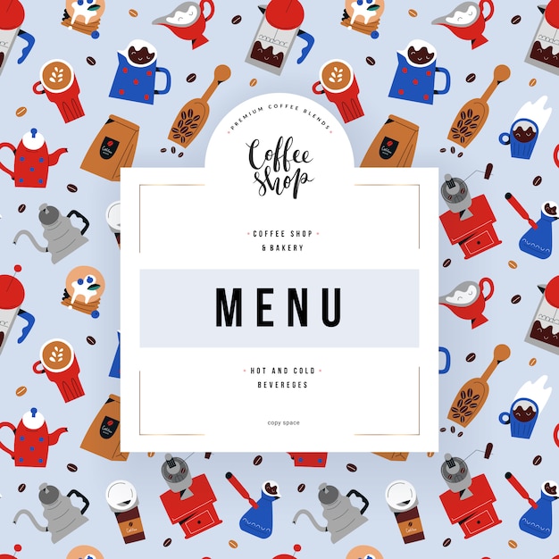 Couverture De Menu De Café, Modèle Avec Des Illustrations D'ustensiles De Café