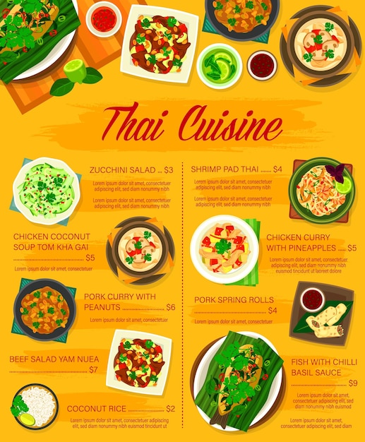 Vecteur couverture de menu de cuisine thaïlandaise plat asiatique de thaïlande
