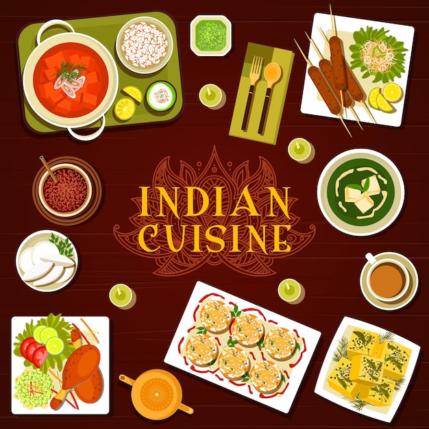 Vecteur couverture de menu de repas de menu de cuisine indienne