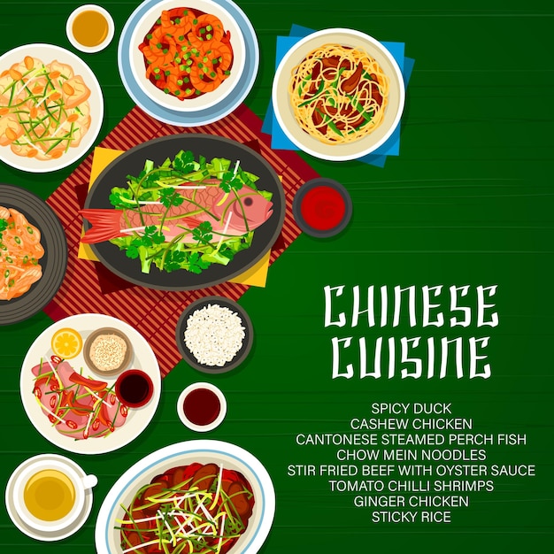 Couverture de menu de restaurant chinois avec des plats asiatiques