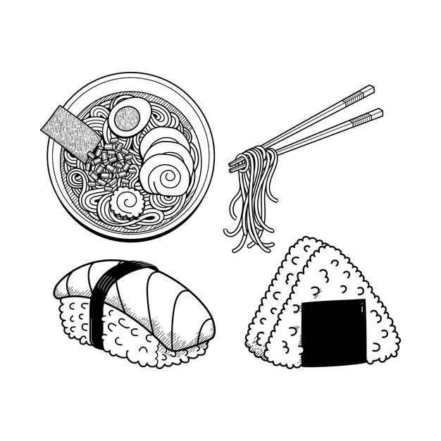 Vecteur couverture mignonne pour illustration dessinée à la main du menu sushi