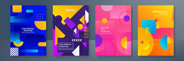 Couvertures Ou Affiches Colorées Créatives Définies Dans Un Style Géométrique à Gradient Minimal à La Mode Pour La Promotion De La Publicité Sur Les Médias Sociaux De Marque D'identité D'entreprise De Fond Modèle Moderne Avec Des Formes Dynamiques