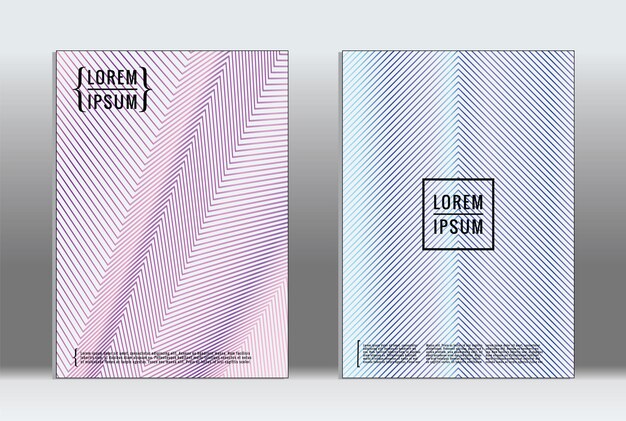 Couvertures géométriques graphiques vectorielles avec motif minimaliste pour modèles, mises en page, affiches, brochures, catalogues, dépliants. Ensemble de pancartes avec des éléments géométriques minimalistes. Modèle de conception avec des lignes