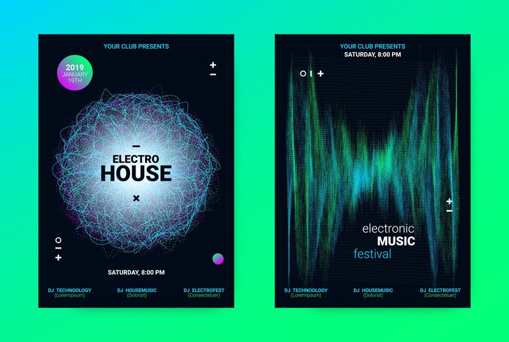 Couvertures de musique électronique set flyers de fête sonore