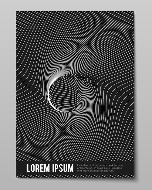 Couvrir avec du blanc noir rayé déformé en lignes à un point Effet d'illusion d'optique op art Couverture décorative vectorielle pour votre conception Lignes déformées