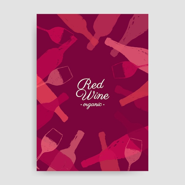 Vecteur couvrir avec un fond rougeâtre et des silhouettes de bouteilles de vin et de verres