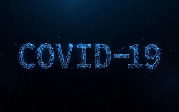 Covid-19 Coronavirus concept typographie design lignes de forme, triangles et conception de style de particules