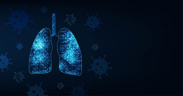 Covid-19 (coronavirus). Image Abstraite D'un Poumon Humain Sur Fond De Couleur Bleu Foncé. Le Virus Infecte Les Poumons.