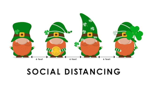 Covid-19 Et Infographie De Distance Sociale Avec Des Gnomes Mignons