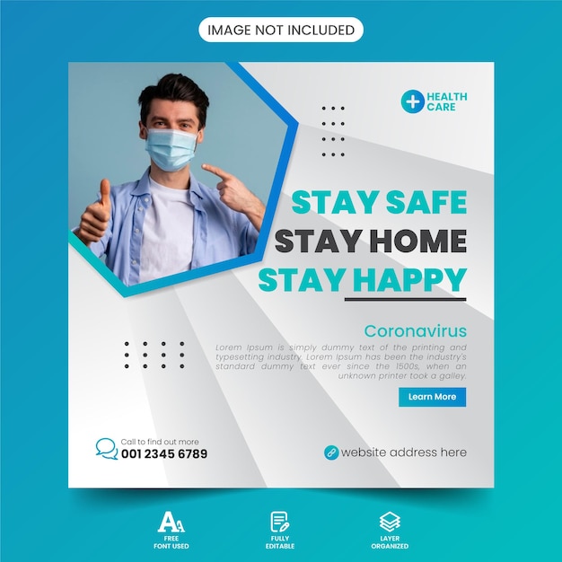 Covid 9 Medical Healthcare Clinic Social Media Post Banner Squire Flyer Design Modèle Vectoriel