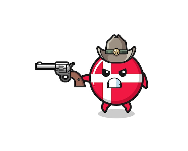 Le Cow-boy Du Drapeau Du Danemark Tirant Avec Une Arme à Feu, Design Mignon