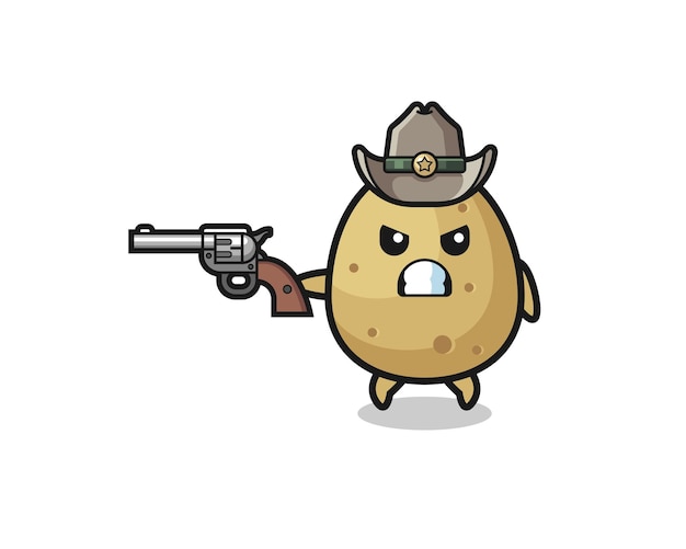 Le Cow-boy De La Pomme De Terre Tire Avec Un Design Mignon De Pistolet