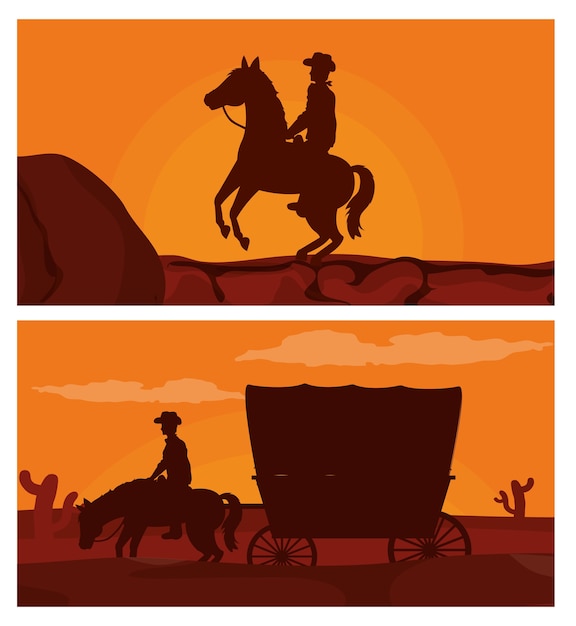 Cow-boy Sur La Silhouette Du Cheval