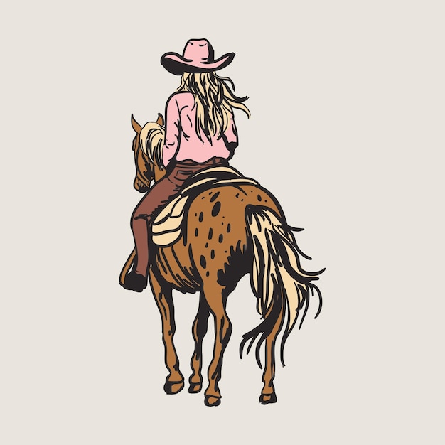 Cowboy à cheval rétro design d'art vintage pour tees graphiques