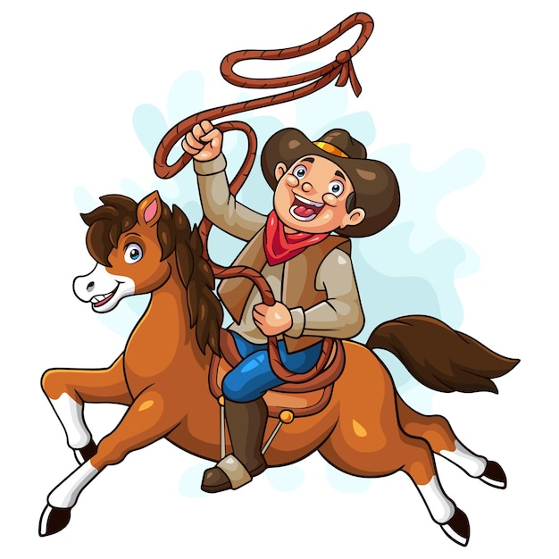 Vecteur cowboy de dessin animé à cheval sur un cheval