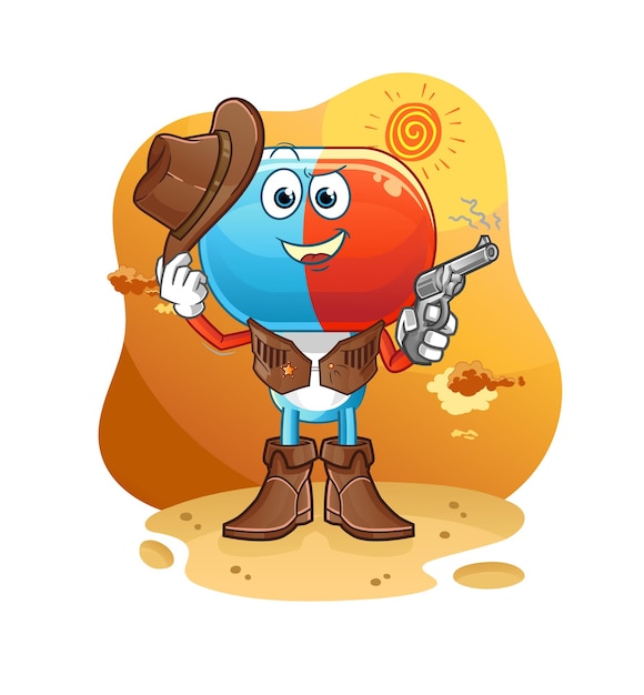 Cowboy De Dessin Animé De Tête De Capsule Avec Vecteur De Caractère De Pistolet