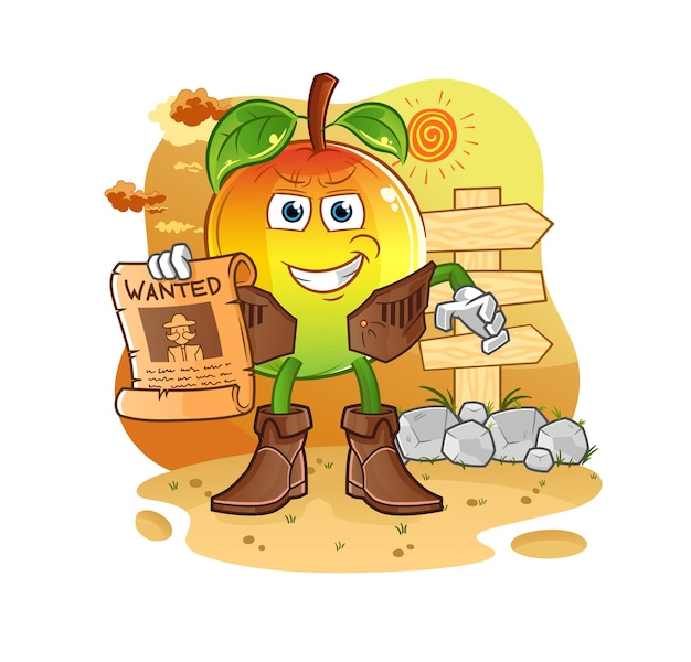 Cowboy à La Mangue Avec Du Papier Recherché. Vecteur De Mascotte De Dessin Animé