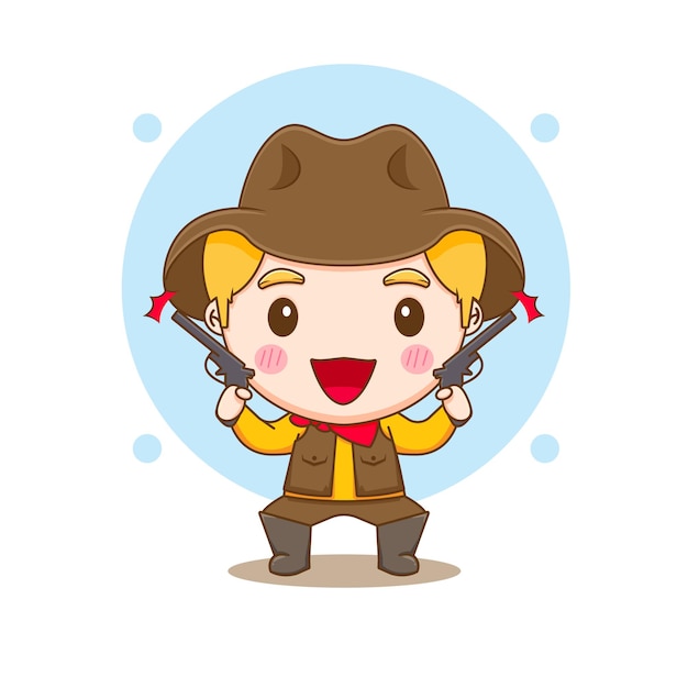 Cowboy Mignon Avec Des Armes à Feu Illustration De Caractère Chibi