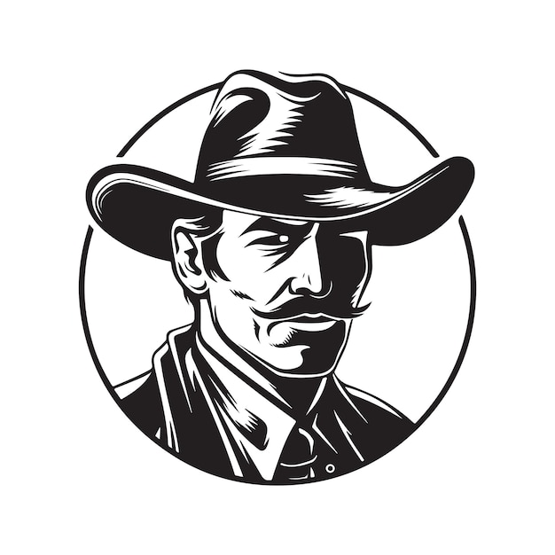 Cowboy Vintage Logo Ligne Art Concept Noir Et Blanc Couleur Illustration Dessinée à La Main