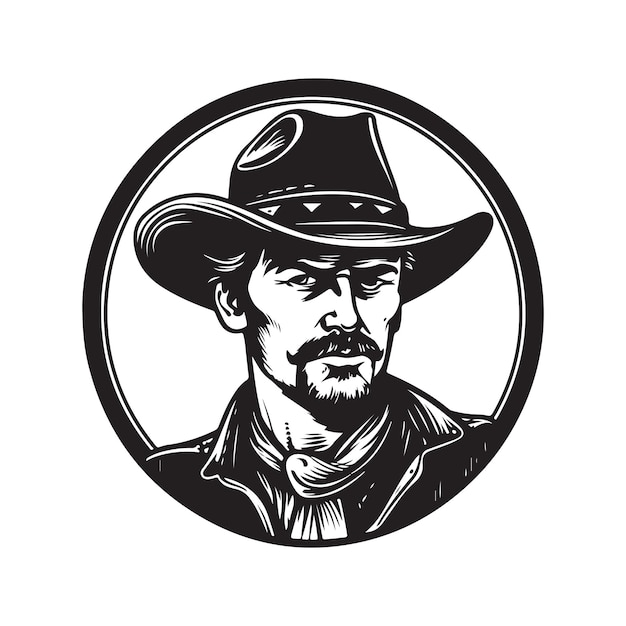 Cowboy vintage logo ligne art concept noir et blanc couleur illustration dessinée à la main