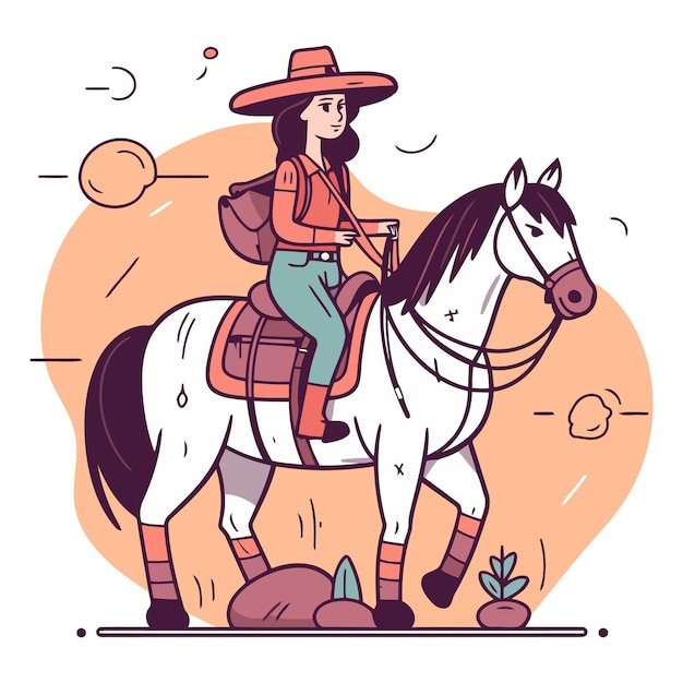 Vecteur cowgirl à cheval dans un style plat