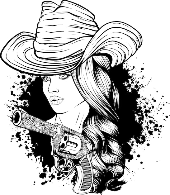 Cowgirl en contour noir et blanc