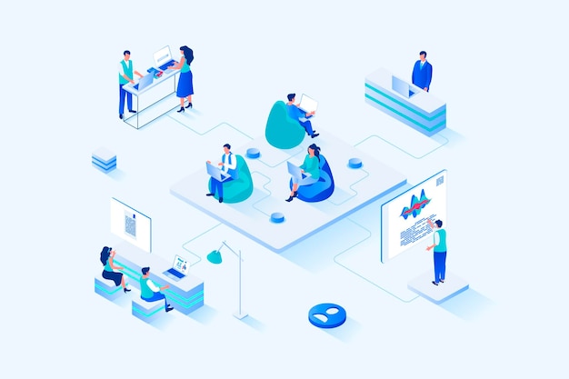 Coworking 3d isométrique web design Vector illustration web