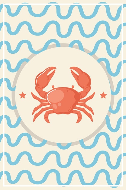 Crabe Dans Les Vagues Affiche Nautique
