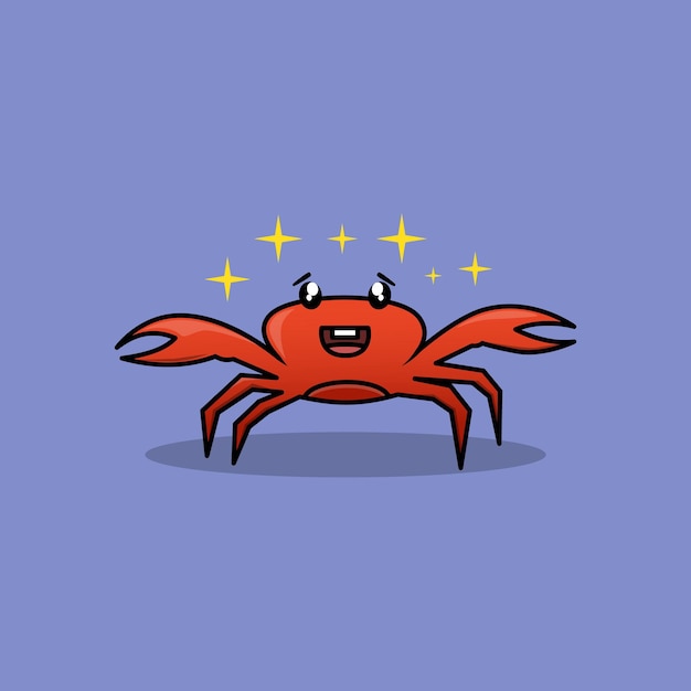 Crabe mignon visage heureux avec illustration vectorielle de star blink cartoon